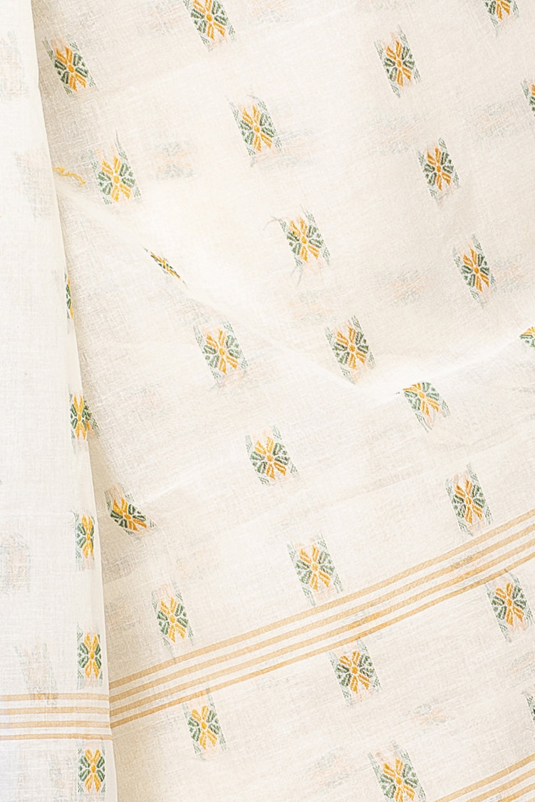 Yellow Pure Cotton Alkari Tant Saree (177)